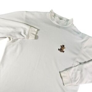 FootJoy Mens L White Mock Neck Long Sleeve Golf Shirt Lone Palm Crest USA Made